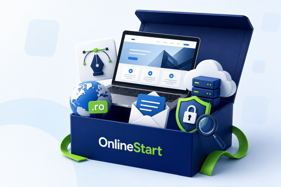 Antreprenor cu site-ul afacerii pe laptop
